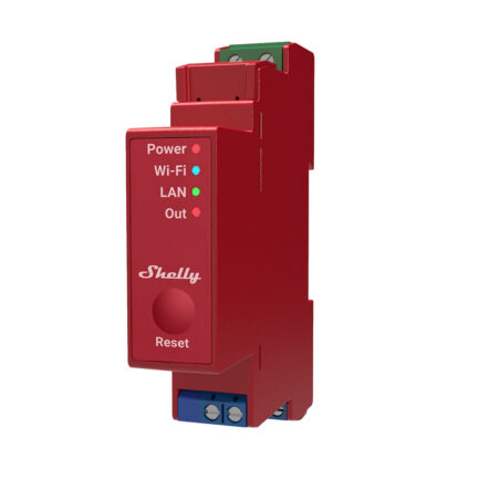 Shelly Pro 1PM - 1 channel DIN rail relay switch with power metering and Wi-Fi, LAN and Bluetooth connection.