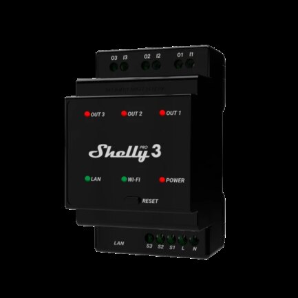 Shelly Pro 3 - Professional 3-channel DIN rail relay with dry contacts