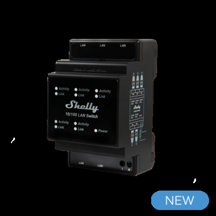 Shelly LAN Switch, 5-Port DIN Rail Ethernet Switch
